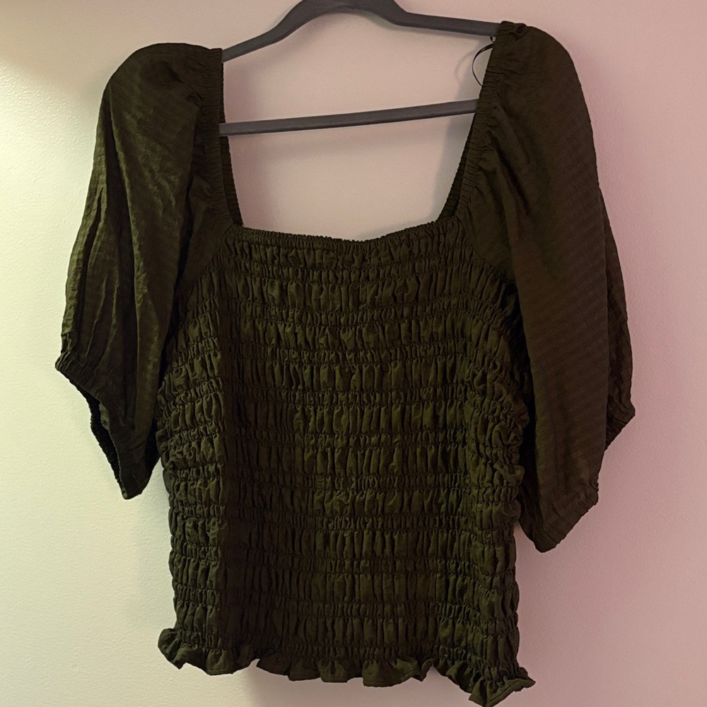 Old Navy Olive Smocked Blouse